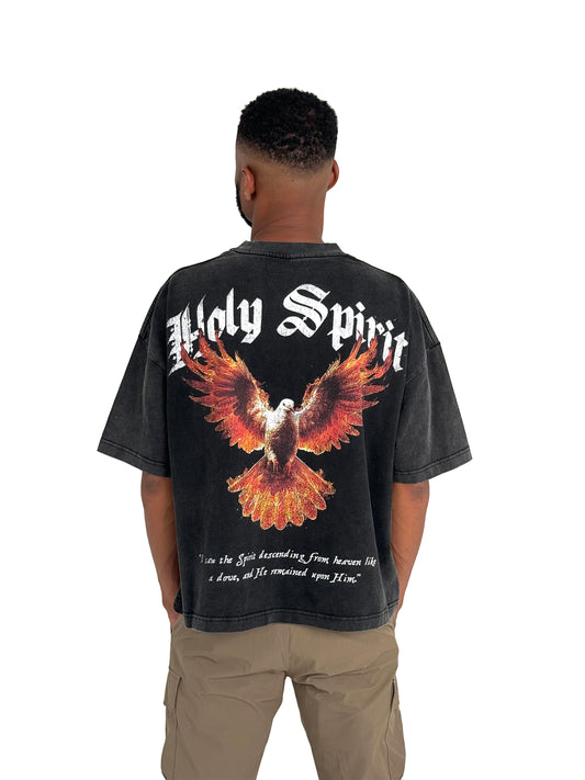 (Pre-Order 6 Weeks) "Holy Spirit" - Cropped boxy t-shirt in heavyweight 250gsm acid wash
