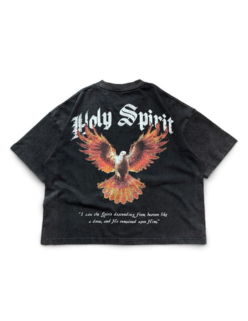 (Pre-Order 6 Weeks) "Holy Spirit" - Cropped boxy t-shirt in heavyweight 250gsm acid wash