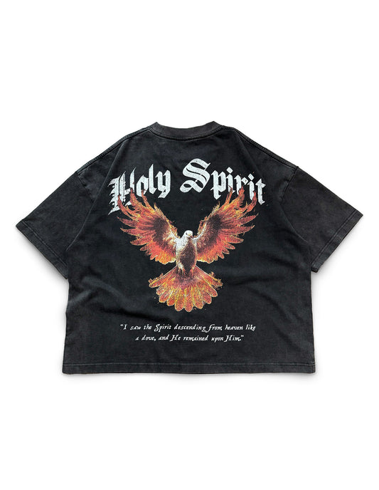 (Pre-Order 6 Weeks) "Holy Spirit" - Cropped boxy t-shirt in heavyweight 250gsm acid wash